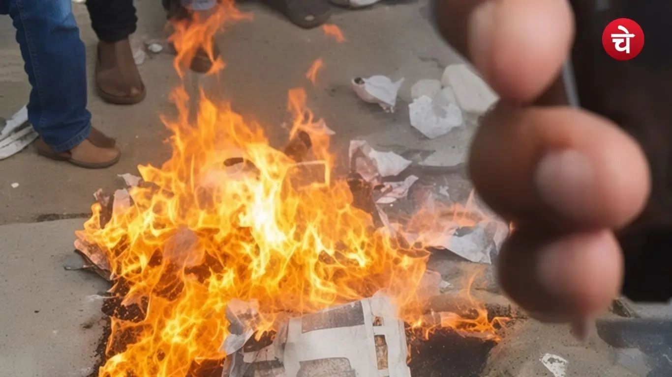 BJP workers burning an effigy of Rahul Gandhi outside the Congress office in Amethi